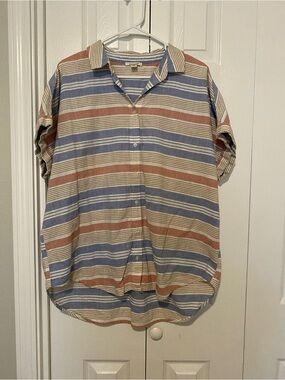 Goodthreads Short-Sleeve Button-Down in Blue, Rust & Cream Stripes